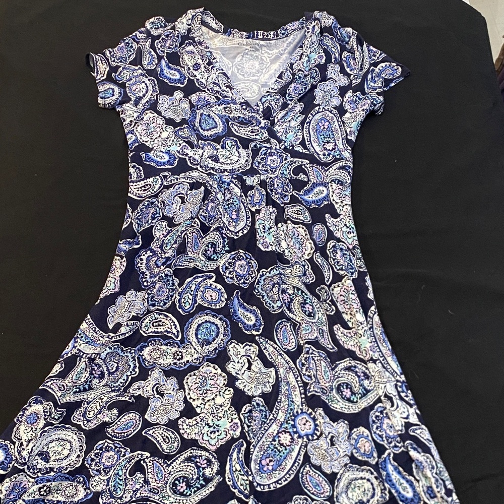 Croft & Barrow Navy and White Paisley Mini Dress